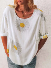 White Daisy Pattern Blouse for Women White Woman T Shirts