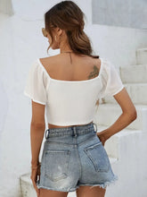 White Drawstring Crop Top for Women with Moderate Stretch