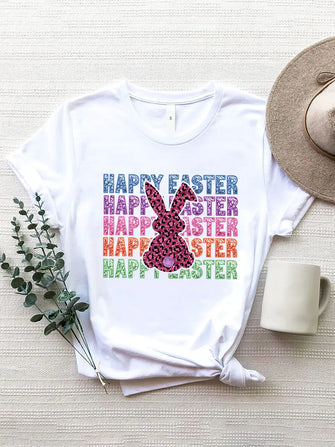 White Easter Design Women's T Shirt Polyester Basic Style White