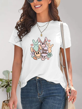 White Easter Graphic T-Shirt for Women White