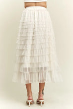 White Elastic Waist Layered Mesh Midi Skirt for Women