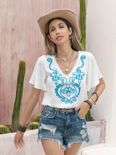 White Embroidered Blouse with Short Sleeve Length for Women White