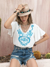 White Embroidered Blouse with Short Sleeve Length for Women