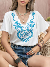 White Embroidered Blouse with Short Sleeve Length for Women