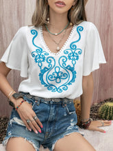 White Embroidered Blouse with Short Sleeve Length for Women