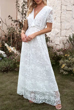 White embroidered short sleeve surplice neck maxi dress