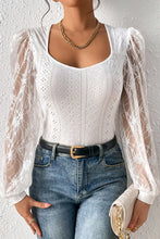 White Eyelet Bodysuit with Lace Semi Sheer Sleeves White