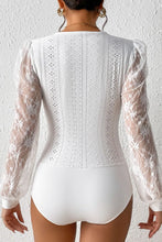 White Eyelet Bodysuit with Lace Semi Sheer Sleeves