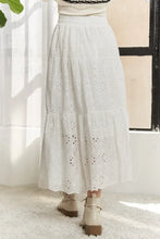 White Eyelet Elastic Waistband Tiered Midi Skirt Woman Skirts