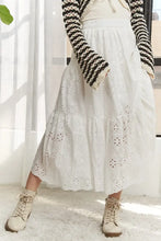 White Eyelet Elastic Waistband Tiered Midi Skirt Woman Skirts