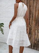 White Eyelet Halter Midi Dress with Lace Detail