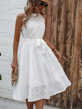 White Eyelet Halter Midi Dress with Lace Detail