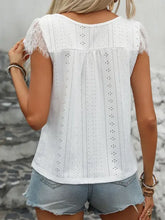 White Eyelet Lace V-Neck Blouse with Decorative Buttons Woman Blouses