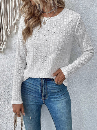 White Eyelet Long Sleeve Blouse for Women White