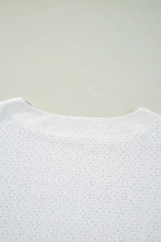 White Eyelet Pattern Boat Neck Casual Top for Women Woman T Shirts