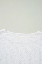White Eyelet Pattern Boat Neck Casual Top for Women Woman T Shirts