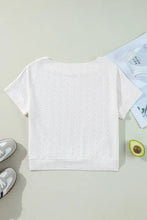 White Eyelet Pattern Boat Neck Casual Top for Women Woman T Shirts