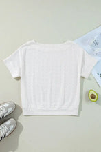 White Eyelet Pattern Boat Neck Casual Top for Women Woman T Shirts