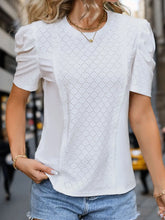 White Eyelet Puff Sleeve Blouse with Lace Detail