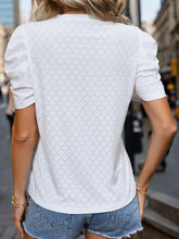 White Eyelet Puff Sleeve Blouse with Lace Detail
