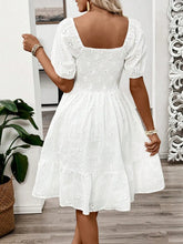 White Eyelet Puff Sleeve Smocked Dress
