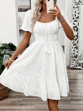 White Eyelet Puff Sleeve Smocked Dress