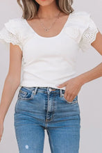 White Eyelet Ruffle Sleeve Square Neck Top for Women Woman T Shirts