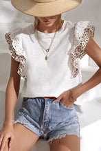 White Eyelet Ruffle Sleeve Top for Women White Woman T Shirts
