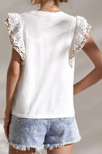 White Eyelet Ruffle Sleeve Top for Women Woman T Shirts