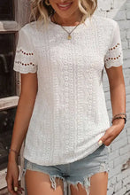 White Eyelet Short Sleeve Blouse for Women White Woman T Shirts