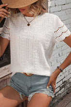 White Eyelet Short Sleeve Blouse for Women