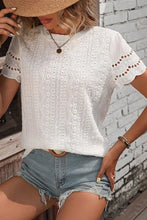 White Eyelet Short Sleeve Blouse for Women Woman T Shirts
