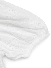 White Eyelet Tie Front Bodysuit in Stretch Viscose Woman Bodysuits