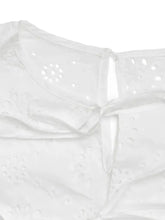 White Eyelet Tie Front Bodysuit in Stretch Viscose Woman Bodysuits