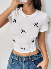 White Fitted T Shirt with Heart and Bow Accents for Women Woman T Shirts