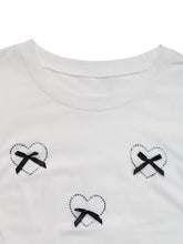 White Fitted T Shirt with Heart and Bow Accents for Women Woman T Shirts