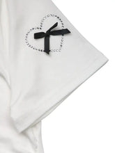 White Fitted T Shirt with Heart and Bow Accents for Women Woman T Shirts