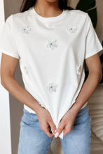 White Floral Appliqued Cotton T Shirt for Women White