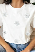 White Floral Appliqued Cotton T Shirt for Women
