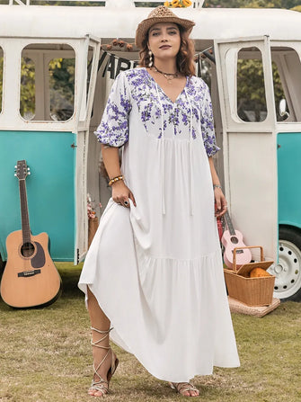 White Floral Embroidered Viscose Maxi Dress White