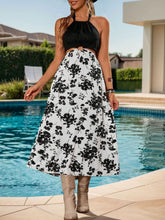White Floral Halter Dress Black and White Backless Casual Dress Black