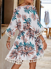 White Floral Print Tassel Kimono Swimwear Cover Up