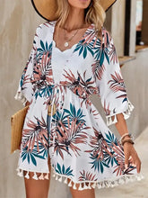 White Floral Print Tassel Kimono Swimwear Cover Up Swimwear Cover-Ups