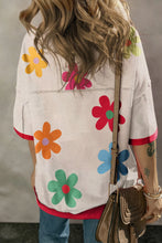 White Floral Print Top with Red Trim for Women