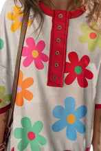 White Floral Print Top with Red Trim for Women Woman T Shirts