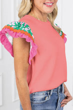 White Floral Ruffle Sleeve Top for Women