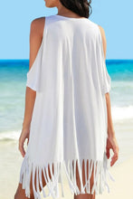 White Fringe Beach Cover Up Shirt with Take Me to the Beach Text