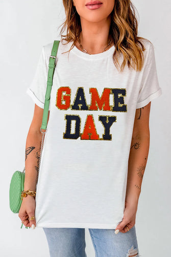 White Game Day Text Womens T Shirt White
