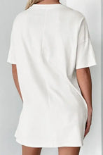 Loose-fitting white graphic round neck half sleeve t-shirt dress