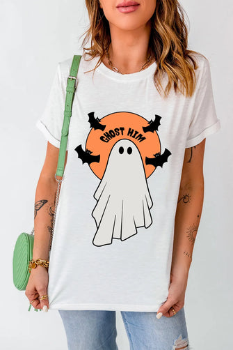 White Halloween Ghost Graphic T-Shirt for Women White